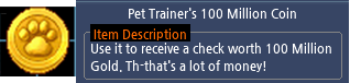 Mabinogi Pet Trainer's 100 Million Coin