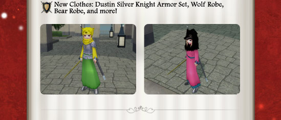 New Clothes: Dustin Silver Knight Armor Set, Wolf Robe, Bear Robe, and more!